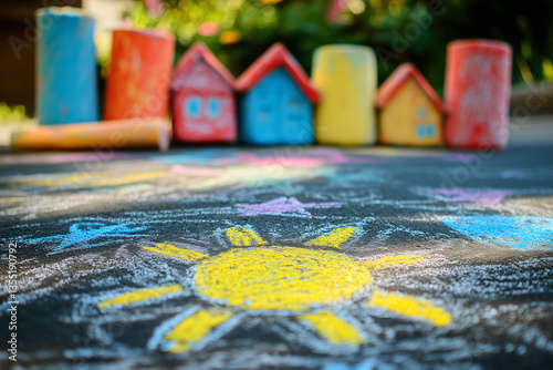 Colorful Chalk Street Drawing – Outdoor Art for Kids on Sunny Day