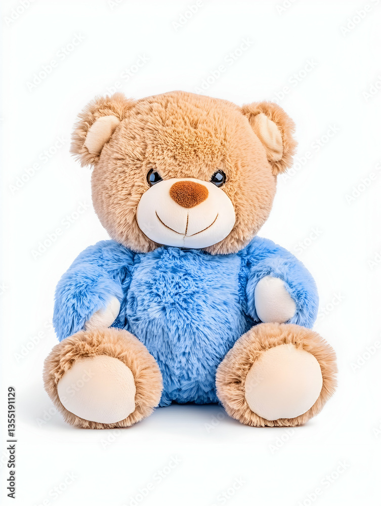 Obraz premium Soft Teddy Bear, Blue Outfit, Studio Shot