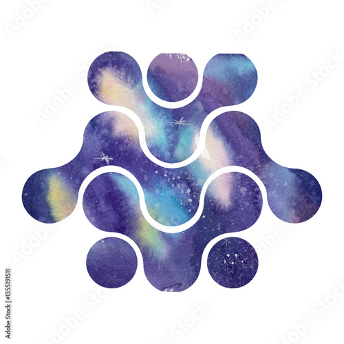 Dreamy watercolor painting in organic shape cutout pattern.