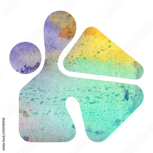 Abstract vibrant watercolor painting in organic shape cutout pattern.