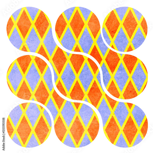 Abstract geometric pattern in organic shape cutout frame.
