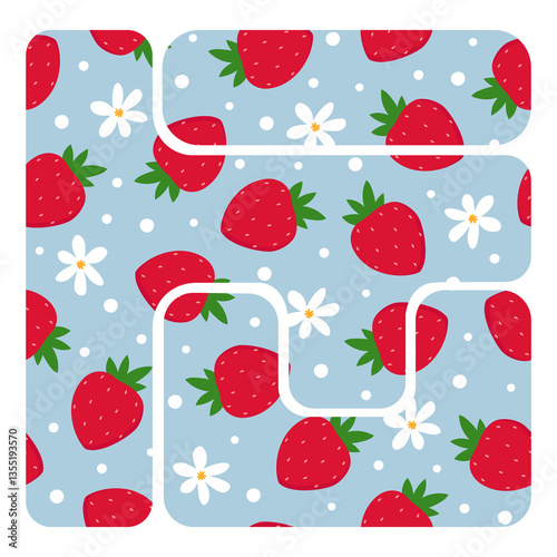 Strawberry and floral pattern in organic shape cutout frame.