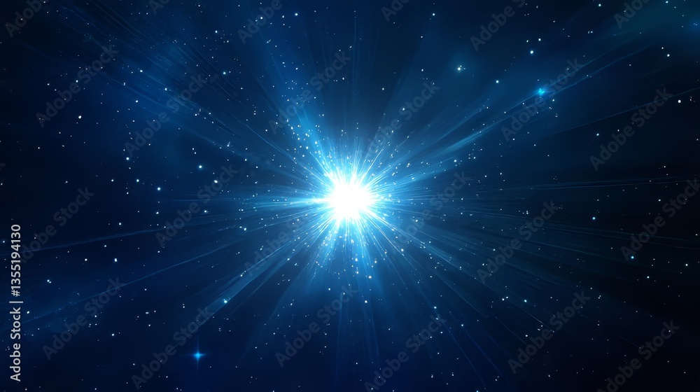 An explosive burst of energy with glowing rays, bright blue beams, and a starry background, creating a magical, cosmic portal in the dark night sky An explosive burst of energy with glowing rays, bright blue beams, and a starry background, creating a magical, cosmic portal in the dark night sky
