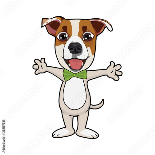 A cheerful cute puppy, a small dog standing tall, isolated on a white background. Vector illustration