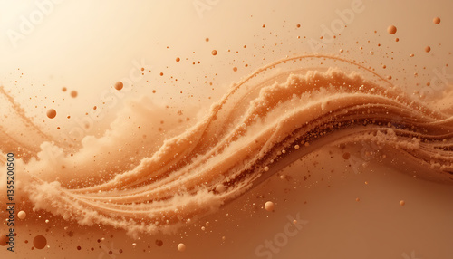 Abstract wave of soft beige foam and particles on a smooth background  