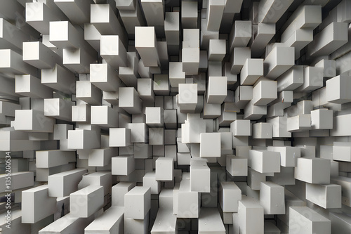 Scattered white rectangular shapes floating against a soft white backdrop creating a calming minimalist design with light and airy visual appeal