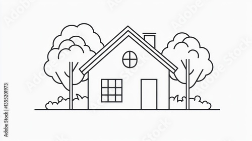 Simple line art house and trees