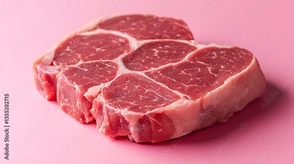 Fresh pork meat displayed solid pink background, showcasing its rich color and texture. This appetizing cut is perfect for various culinary preparations and evokes sense of quality and freshness Fresh pork meat displayed solid pink background, showcasing its rich color and texture. This appetizing cut is perfect for various culinary preparations and evokes sense of quality and freshness