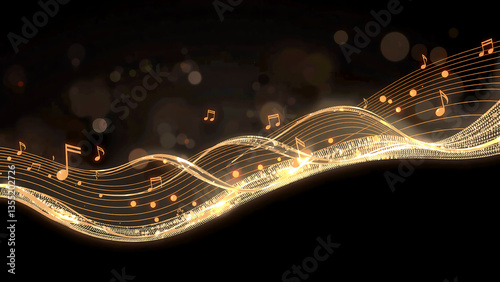Musical notes flowing elegantly on a dark background  