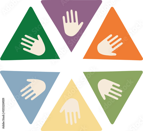 A colorful triangle with hands on it