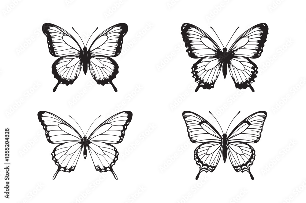 Butterfly Silhouettes Vector Insect Illustration Set Butterfly Silhouettes Vector Insect Illustration Set