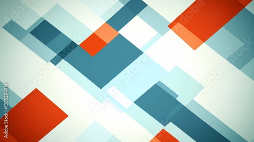 Abstract geometric background with overlapping translucent teal and orange squares on white.