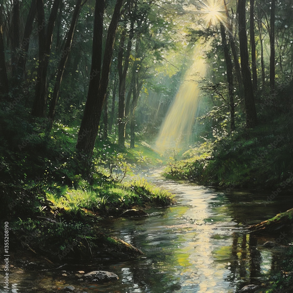 A quiet moment in a Ukrainian forest, the sunlight filtering through the trees, a small stream trickling by, nature calm and undisturbed. A quiet moment in a Ukrainian forest, the sunlight filtering through the trees, a small stream trickling by, nature calm and undisturbed.