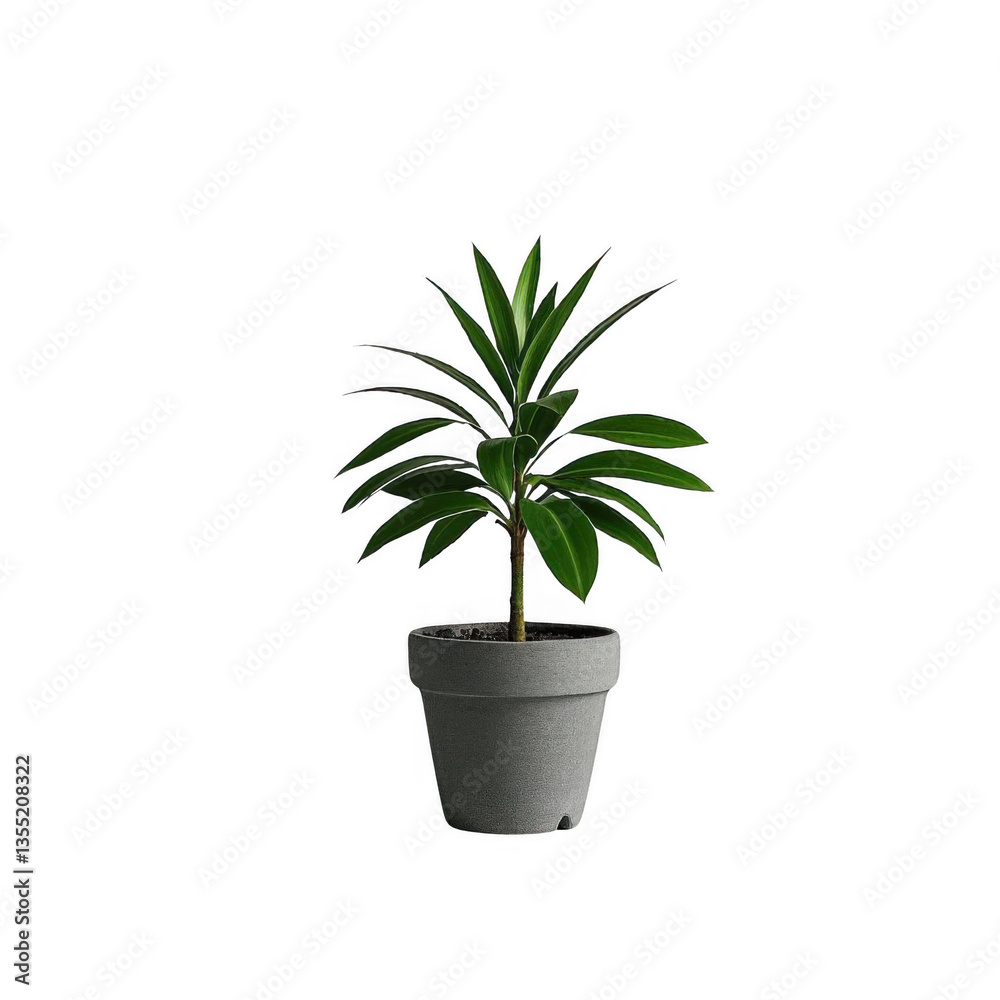 Obraz premium A vibrant Dracaena marginata thriving in a minimalist grey pot, showcasing its lush green leaves against a clean transparent background