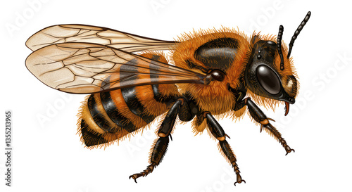 Isolated Honey Bee with High Detail