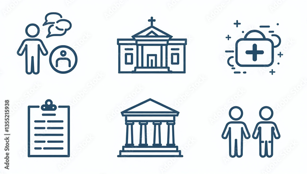 Naklejka premium social policy line icons service insurance editable strokes available various designs government societal
