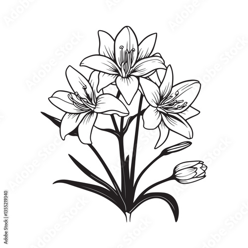 Bouquet flower illustration. A drawing of flowers with the words lily on it