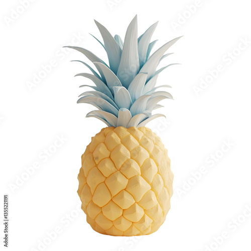 Pineapple Isolated on a White Background, Full Depth of Field Highlighting Its Textured Skin, Vibrant Color, and Sweet Tropical Appeal