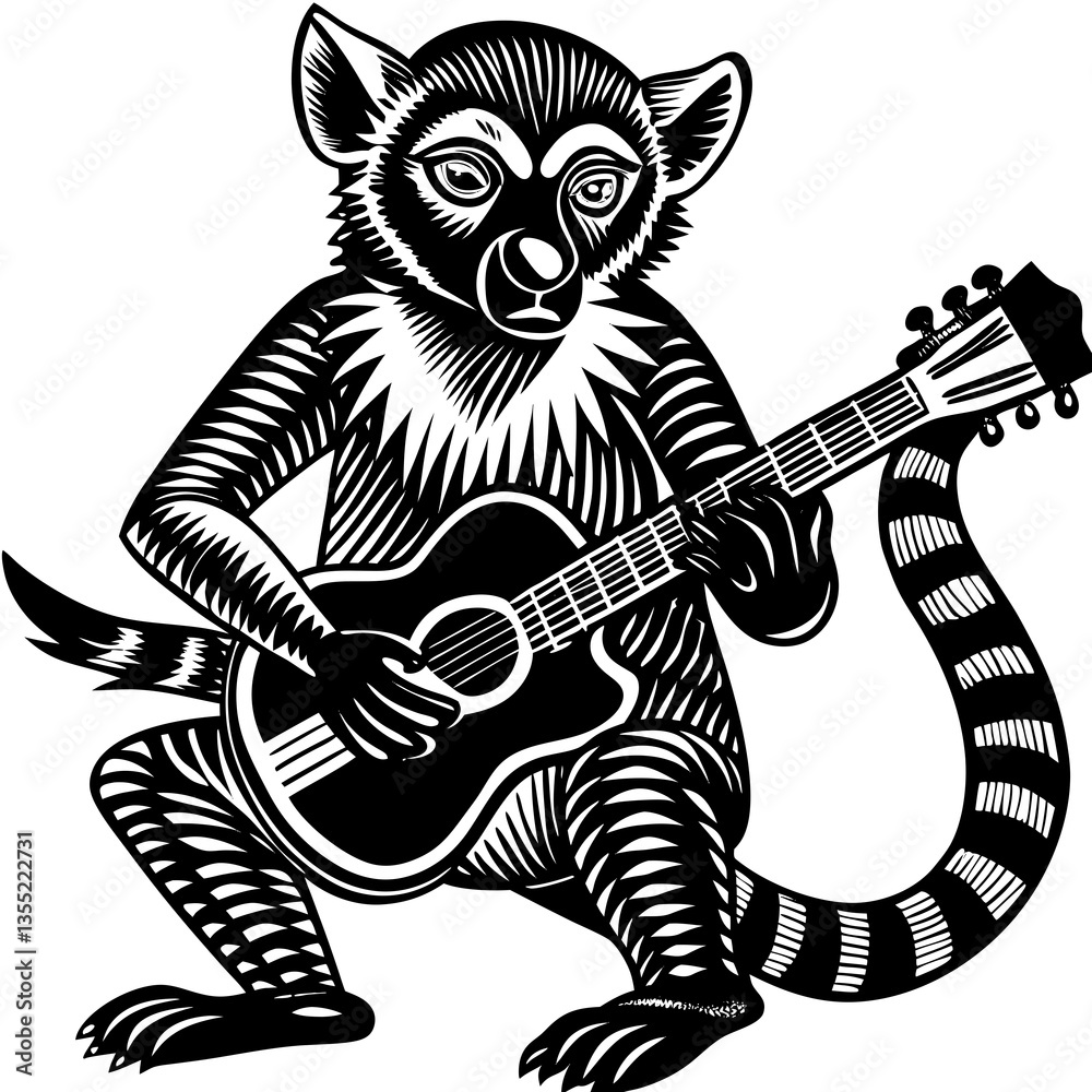 Dynamic Musician Lemur Silhouette – Rocking Digital Art Illustration Dynamic Musician Lemur Silhouette – Rocking Digital Art Illustration