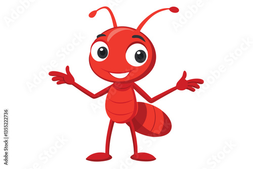Friendly Red Ant Cartoon Character Standing Upright with Open Arms on White Backdrop