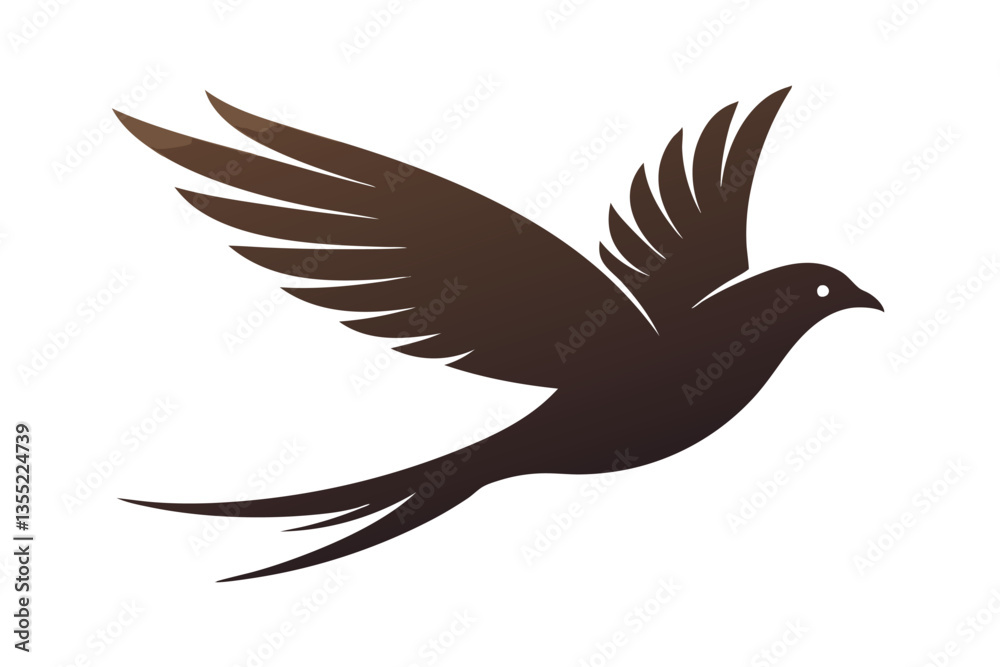 Minimalist Brown Bird in Flight, Elegant Symbol with Extended Tail Feathers Style Minimalist Brown Bird in Flight, Elegant Symbol with Extended Tail Feathers Style