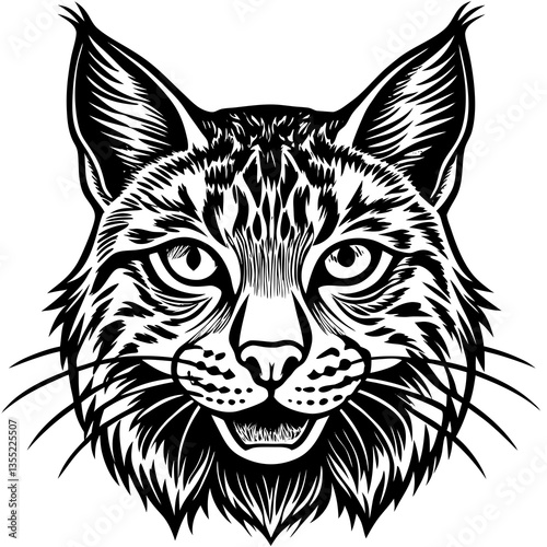 Lynx Portrait: A captivating monochrome illustration of a lynx, its piercing eyes and intricate details capturing the fierce beauty of this wildcat.