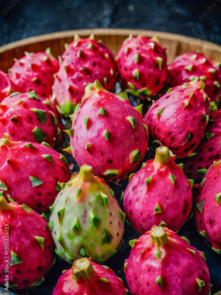 Container of vibrant pink dragon fruit cubes ready to eat.1 Container of vibrant pink dragon fruit cubes ready to eat.1