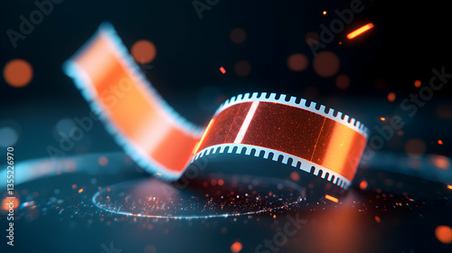 Glowing Orange Filmstrip on Dark Background