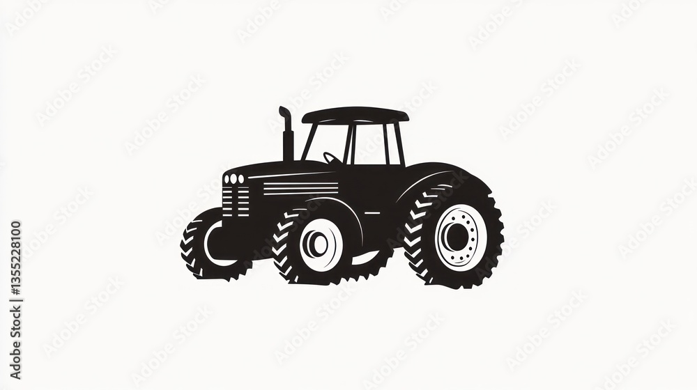 Obraz premium Classic Tractor Silhouette, Farm Machinery, Black and White Design, Agriculture Industry