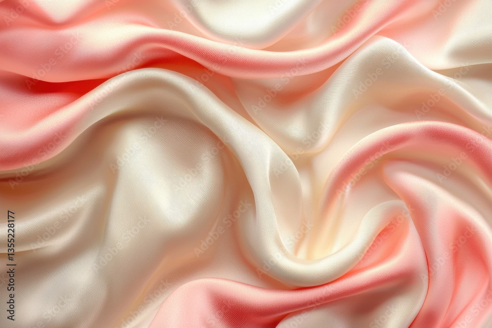 Elegant light pink and white satin silk with smooth flowing texture Elegant light pink and white satin silk with smooth flowing texture