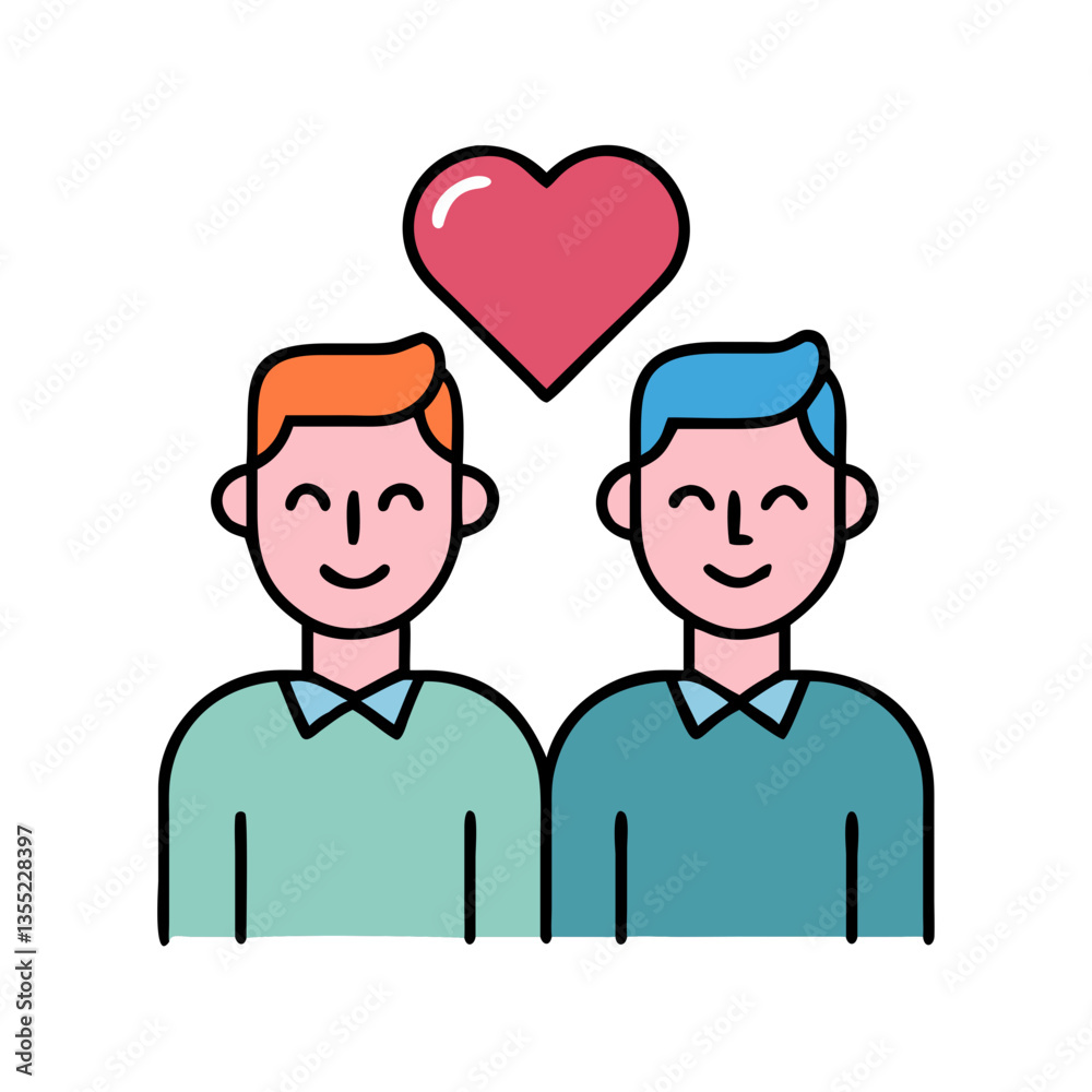Illustrated couple of males with heart symbolizing love and unity Illustrated couple of males with heart symbolizing love and unity