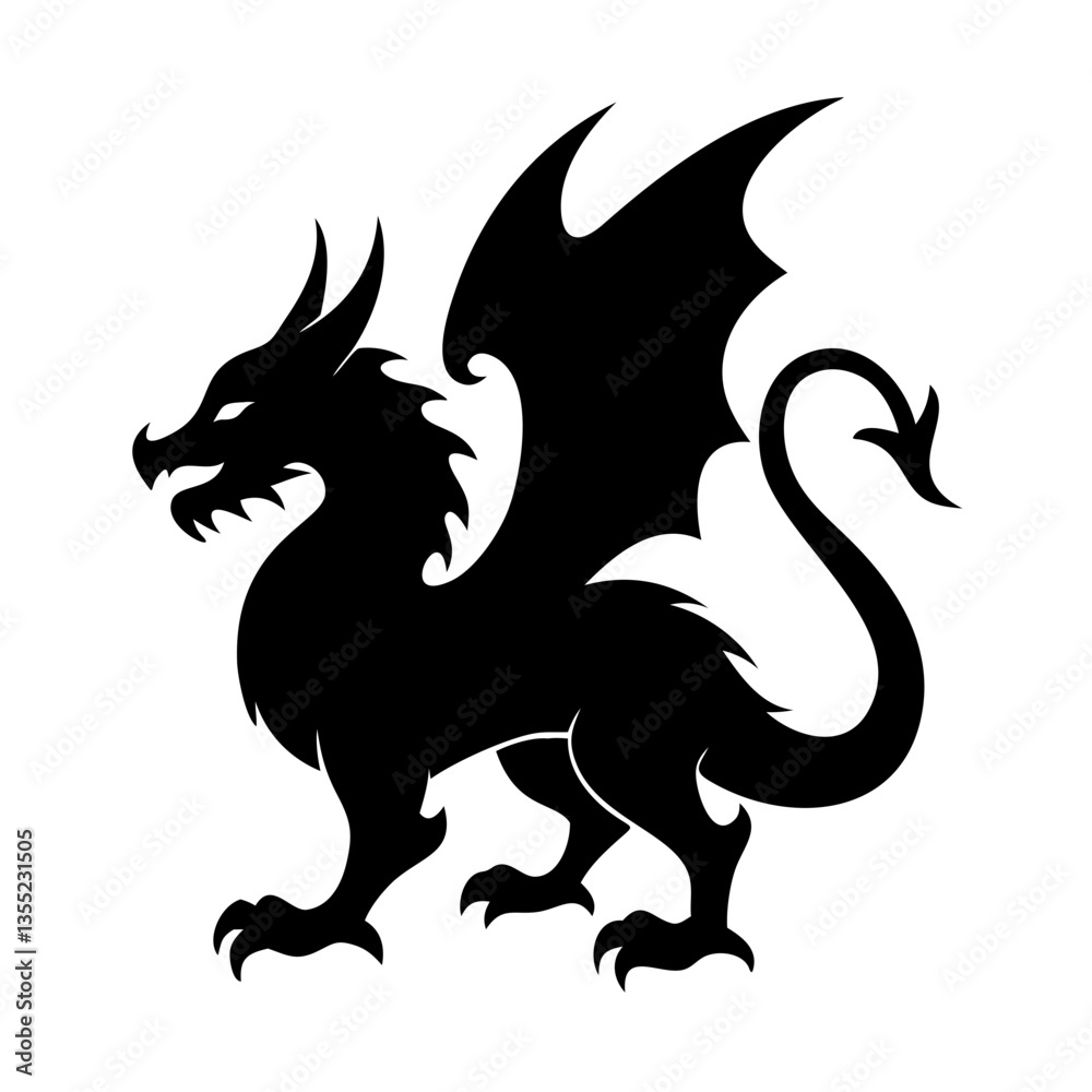 Naklejka premium a striking black dragon silhouette standing against a plain backdrop