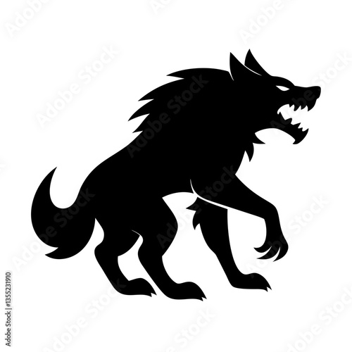 a fierce wolf silhouette with a menacing expression, isolated. This image captures the primal power of the wild animal