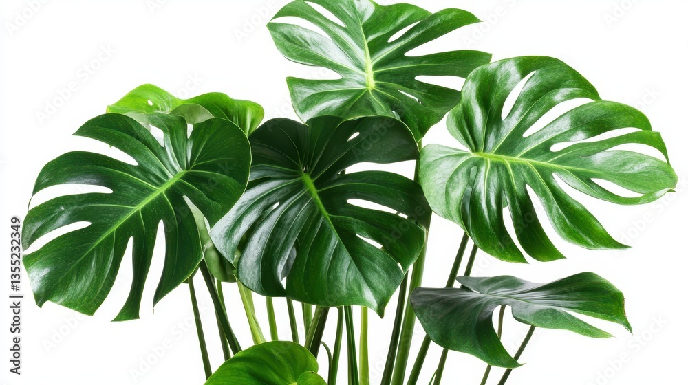 Obraz premium Lush Monstera Deliciosa Foliage on White Background.
