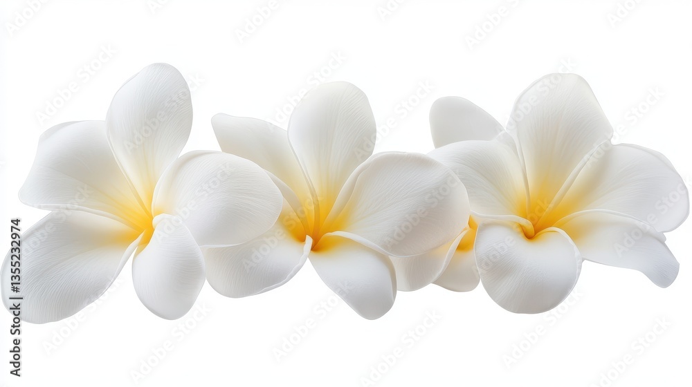 Fototapeta premium Trio of Tropical Frangipani on White Background.