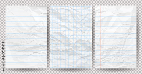 Set of white clean crumpled papers