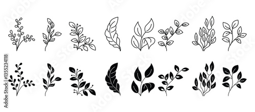 Icon set about flowers and leaves. Collection flat icons about flowers. Icon set of flower, Symbol flowers collection in transparent background.