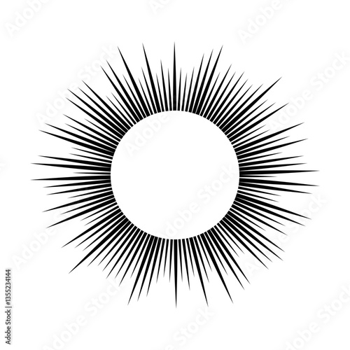Black sun rays on white background