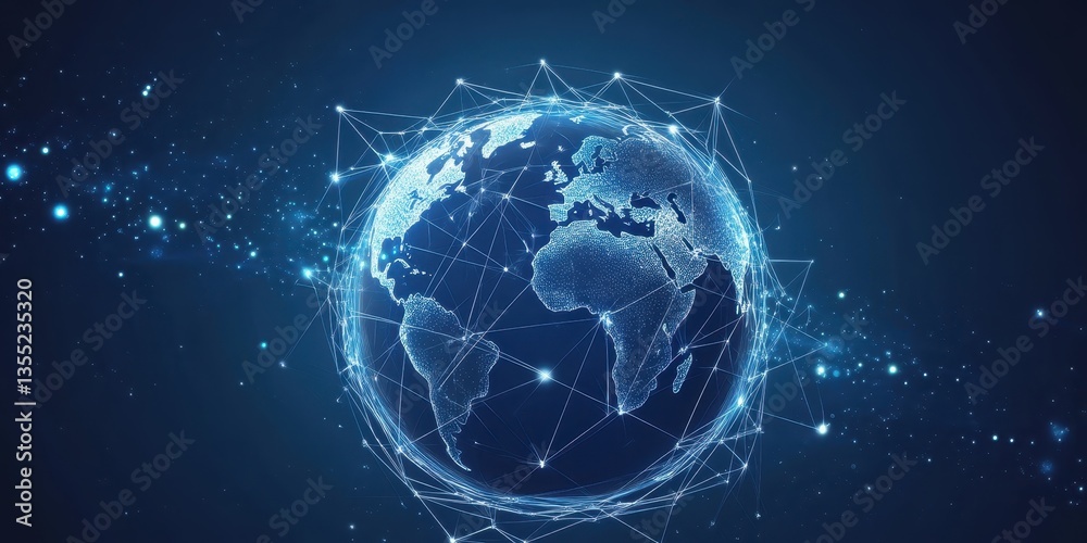 Fototapeta premium Abstract global network world globe with connected lines representing internet connectivity and worldwide communication background