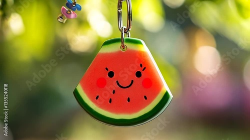 Delightful Watermelon Slice Keychain with a Cheerful Smile on a Summer Day