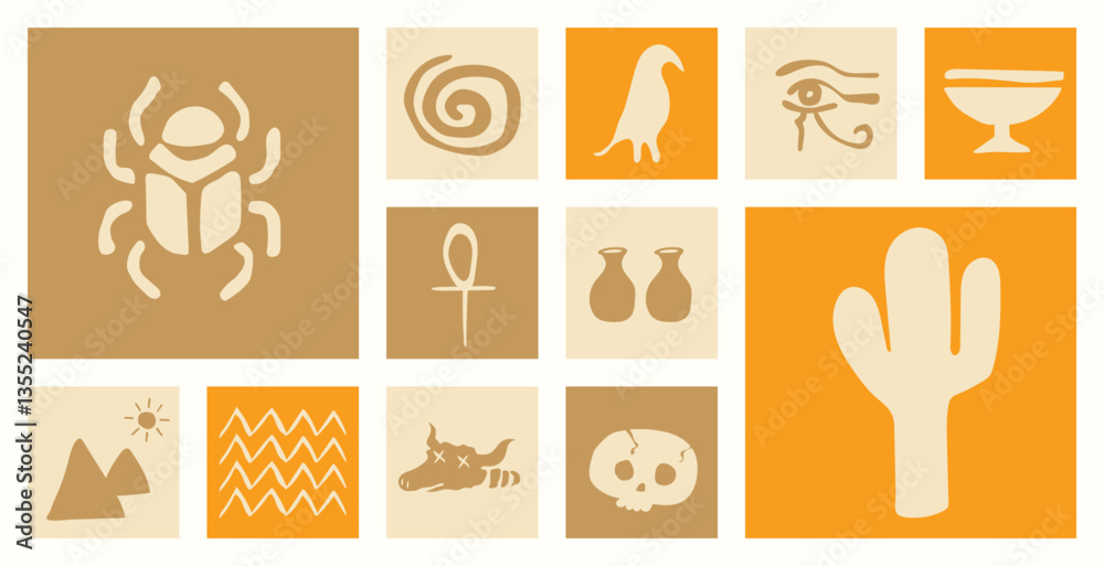 Ancient Symbols Composition: A curated collection of ancient Egyptian symbols, presented in a visually harmonious and illustrative composition. Ancient Symbols Composition: A curated collection of ancient Egyptian symbols, presented in a visually harmonious and illustrative composition.
