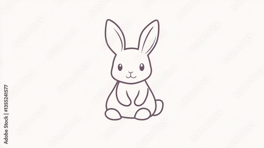 Cute cartoon bunny, sitting, simple line drawing, for children's book illustrations, or digital greeting card Cute cartoon bunny, sitting, simple line drawing, for children's book illustrations, or digital greeting card