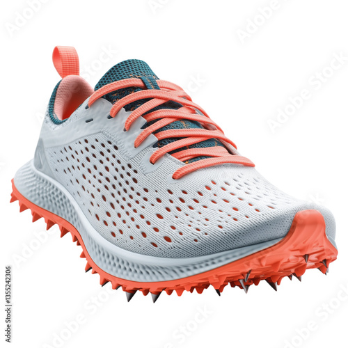 Lightweight running spikes athletic footwear isolated on plain white background without any shadows, realistic sports shoes photography,