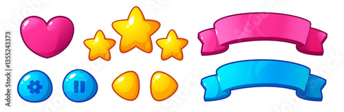 Game UI vector buttons for interface. Cartoon isolated playful elements for apps, games and other designs