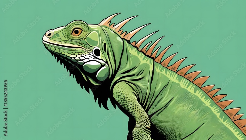 Fototapeta premium An iguana vector illustration on a minimalist light green