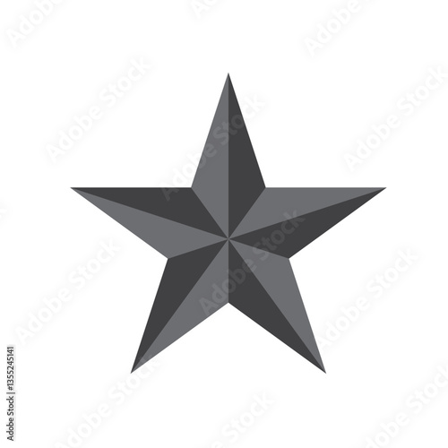 Gray five-pointed star with facets creating light and shadow effects, isolated on transparent background. Vector illustration.