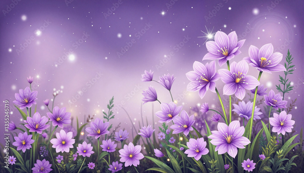 Whimsical violet flowers in a magical meadow, enchanting beauty Whimsical violet flowers in a magical meadow, enchanting beauty
