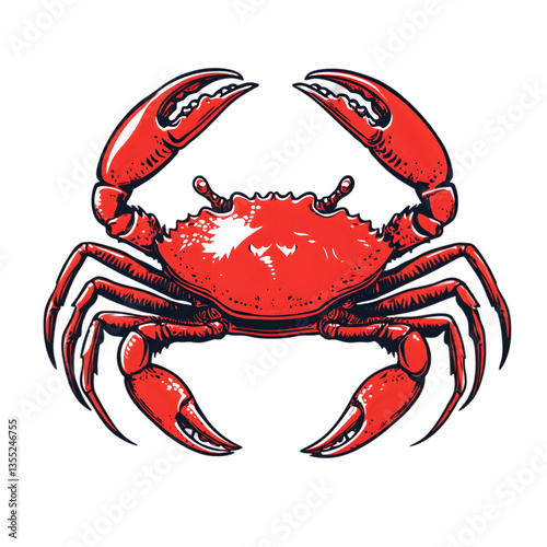  A Red Crab with Raised Claws Isolated on a White Background, Showcasing Its Vivid Color and Powerful Stance for a Bold, Oceanic Display