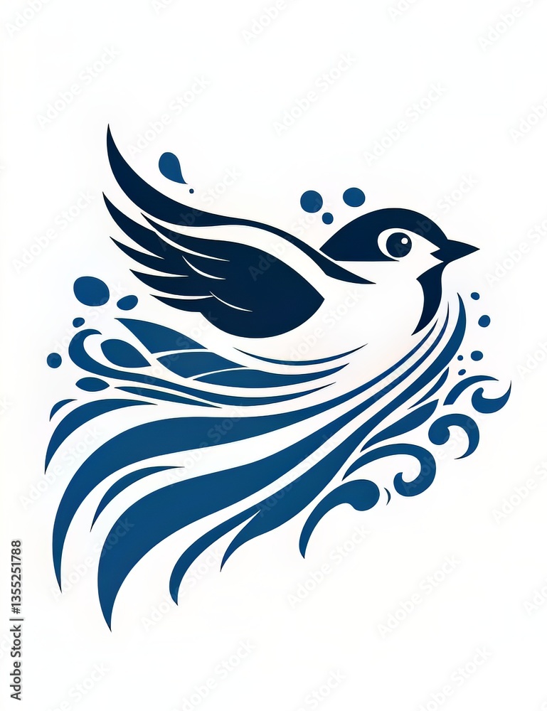 Stylized bird illustration with flowing lines and abstract shapes in a blue color scheme. Stylized bird illustration with flowing lines and abstract shapes in a blue color scheme.