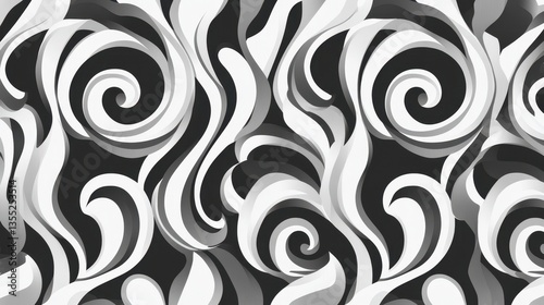 Monochrome Swirls Abstract BW Seamless Pattern Design.